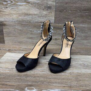 Badgley Mischka American Glamour Black Ankle Strap Heels Women's Size 5.5